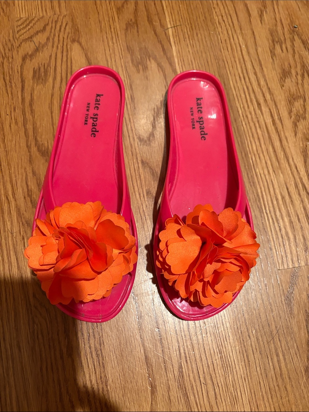 kate spade Pink Slide Mules with Orange Floral Appliqués